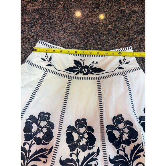 Boston Proper A-line White & Black Cotton Embroidered Skirt Size 2 - Picture 3 of 13